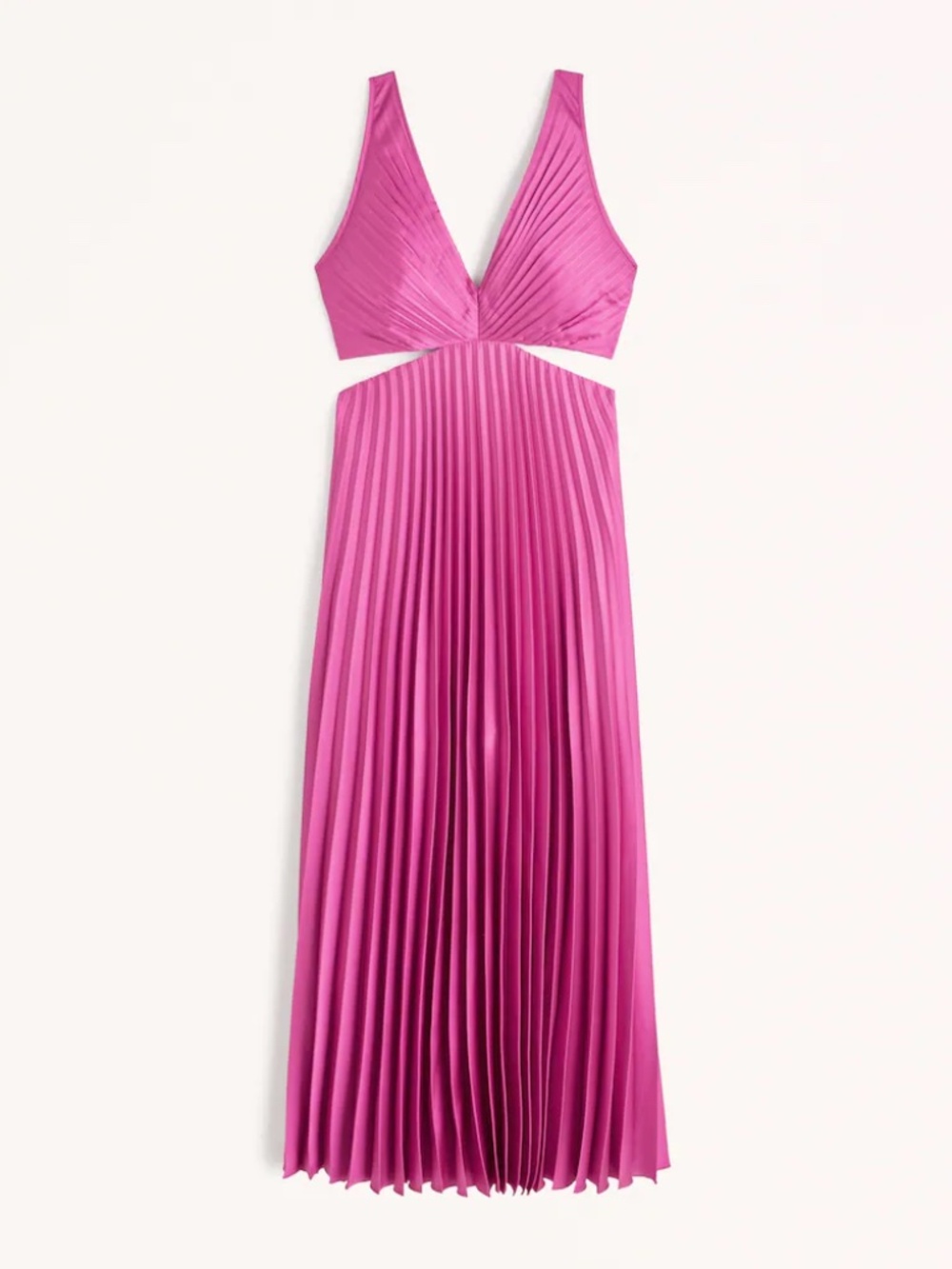 Abercrombie & Fitch Giselle Satin Pleated Cutout Maxi Dress (XXS, Magenta)